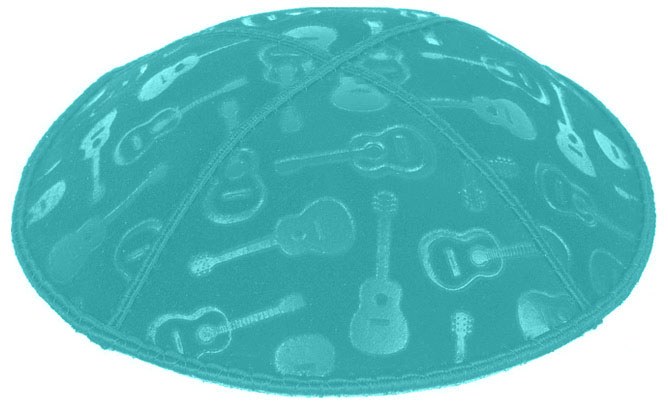 Turquoise Blind Embossed Guitars Kippah - The Judaica Place
